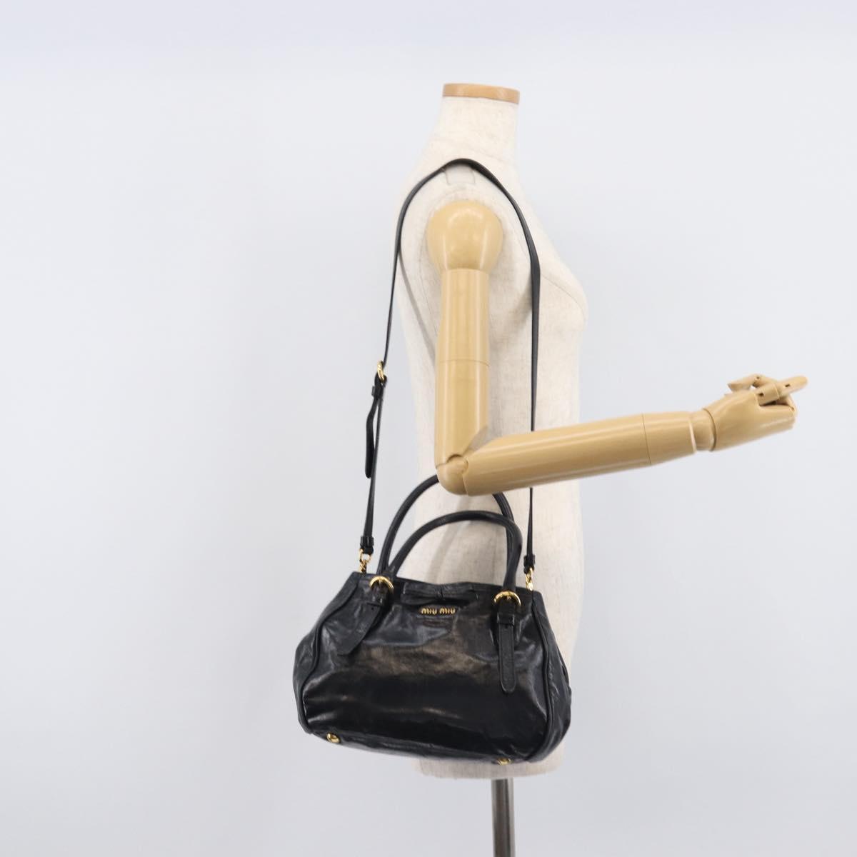 Miu Miu Hand Bag Leather 2way Black Gold Tone Auth 209363V