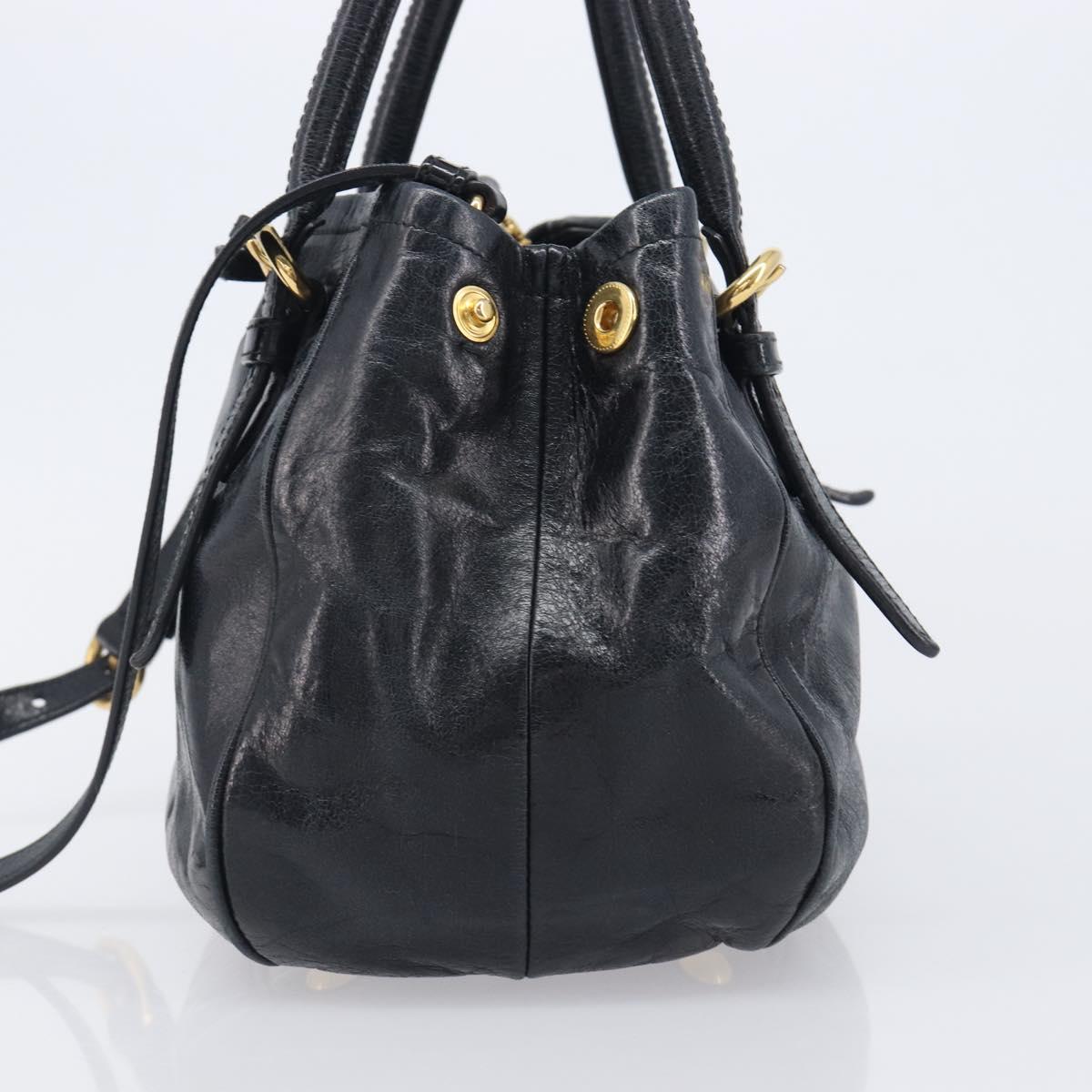 Miu Miu Hand Bag Leather 2way Black Gold Tone Auth 209363V