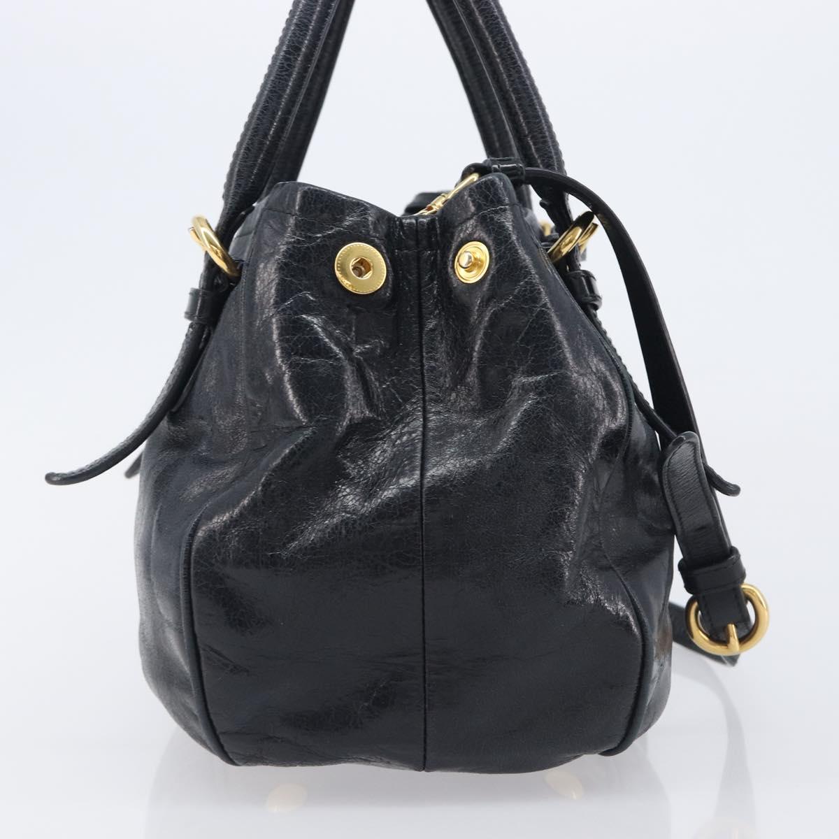 Miu Miu Hand Bag Leather 2way Black Gold Tone Auth 209363V