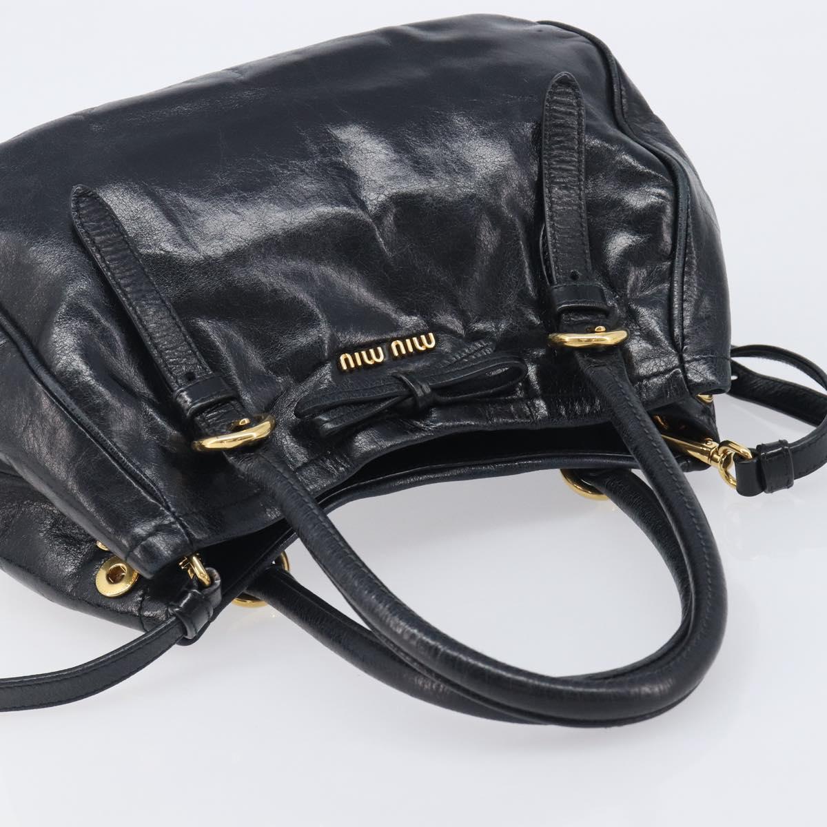Miu Miu Hand Bag Leather 2way Black Gold Tone Auth 209363V