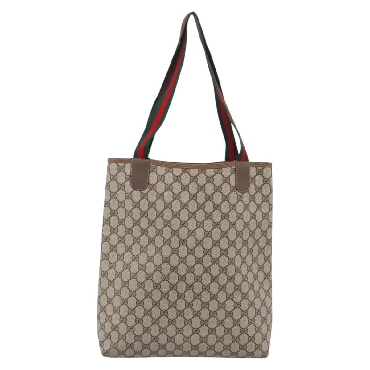 GUCCI GG Supreme Web Sherry Line Tote Bag PVC Beige 39 02 003 Auth 209366A