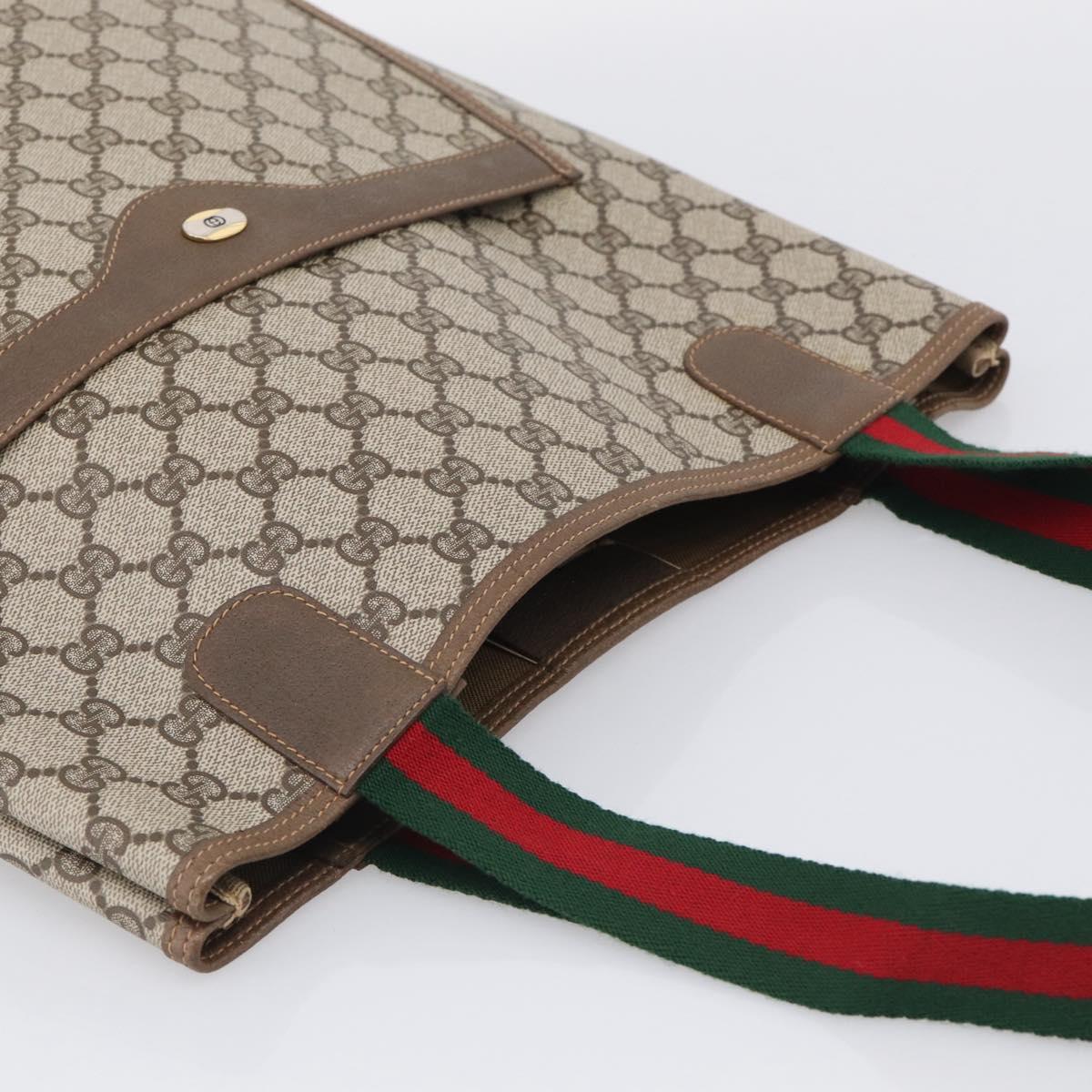 GUCCI GG Supreme Web Sherry Line Tote Bag PVC Beige 39 02 003 Auth 209366A