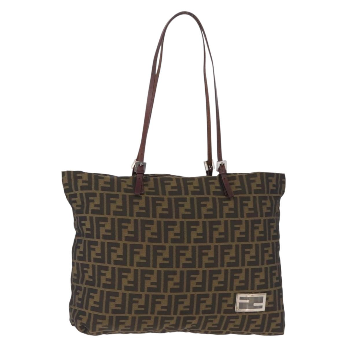 FENDI Zucca Canvas Tote Bag Brown Silver Auth 209368
