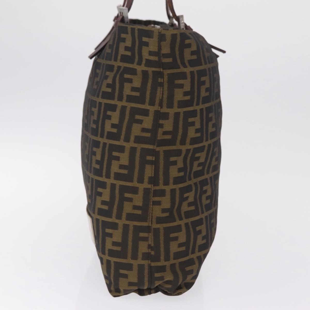FENDI Zucca Canvas Tote Bag Brown Silver Auth 209368
