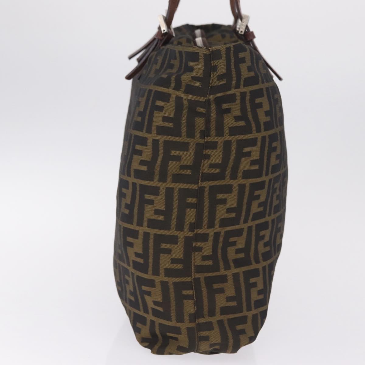 FENDI Zucca Canvas Tote Bag Brown Silver Auth 209368