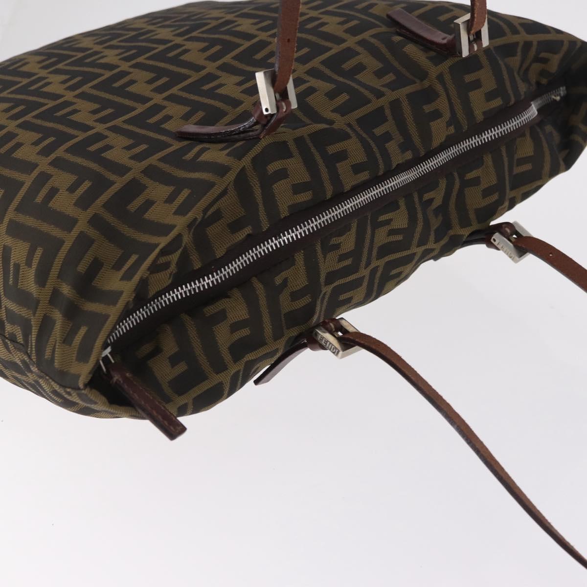 FENDI Zucca Canvas Tote Bag Brown Silver Auth 209368