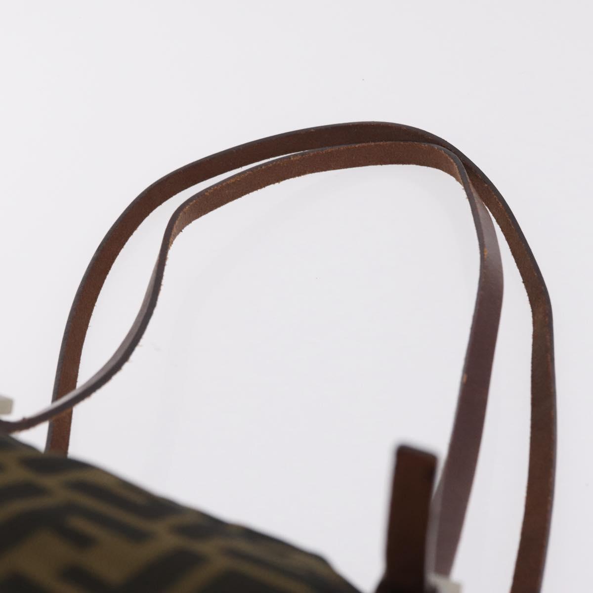 FENDI Zucca Canvas Tote Bag Brown Silver Auth 209368