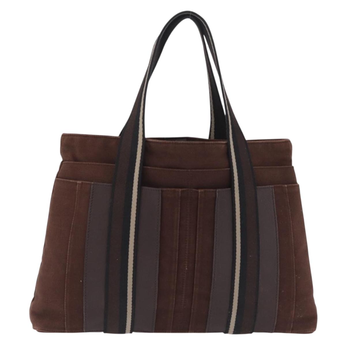 HERMES Trocha Horizontal Tote Bag Canvas Brown Silver Auth 209374