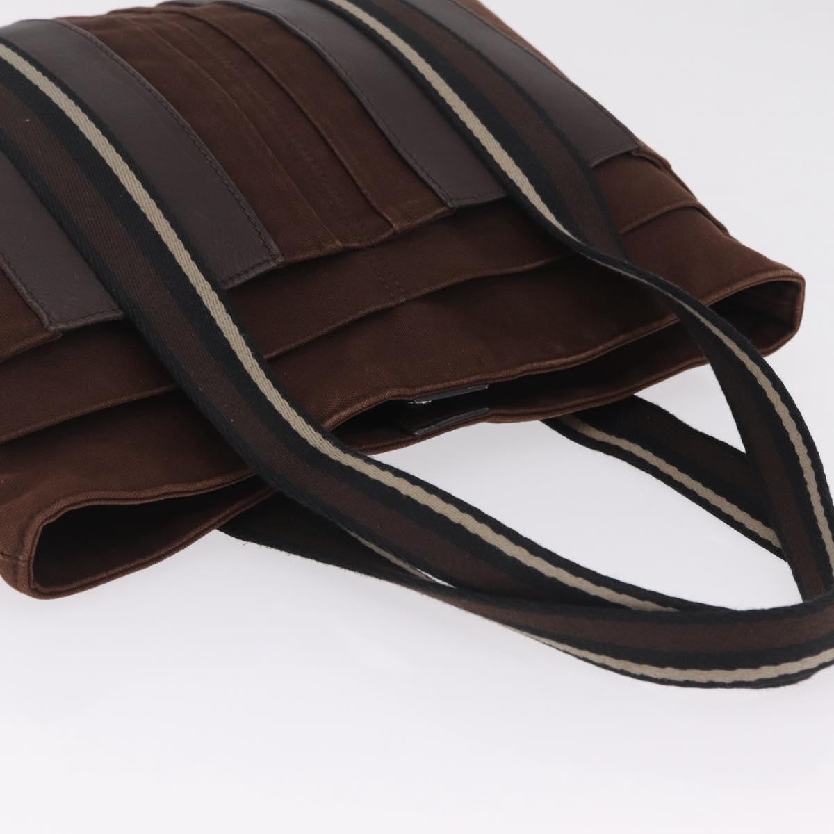 HERMES Trocha Horizontal Tote Bag Canvas Brown Silver Auth 209374