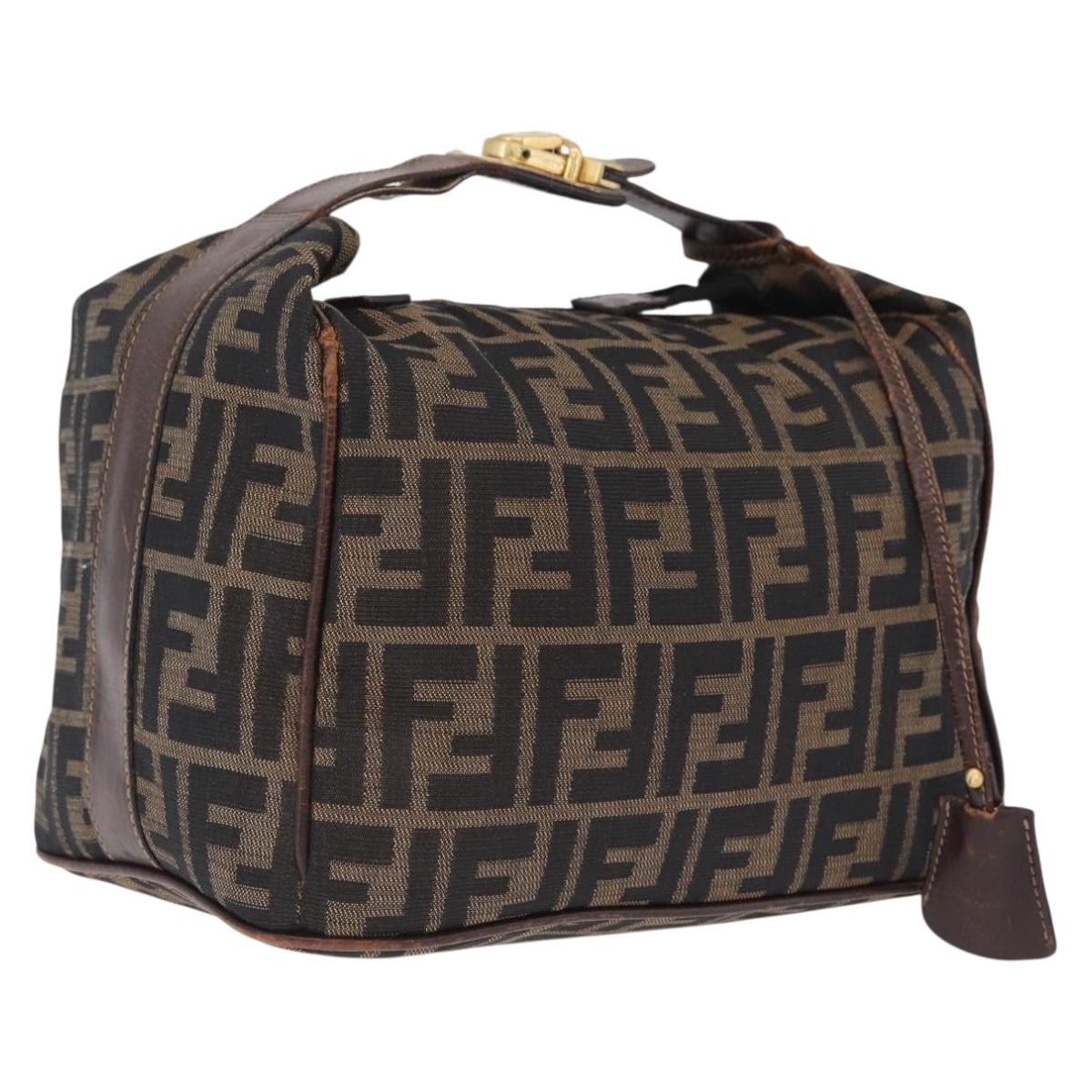 FENDI Zucca Canvas Vanity Hand Bag Brown Gold Tone Auth 209377