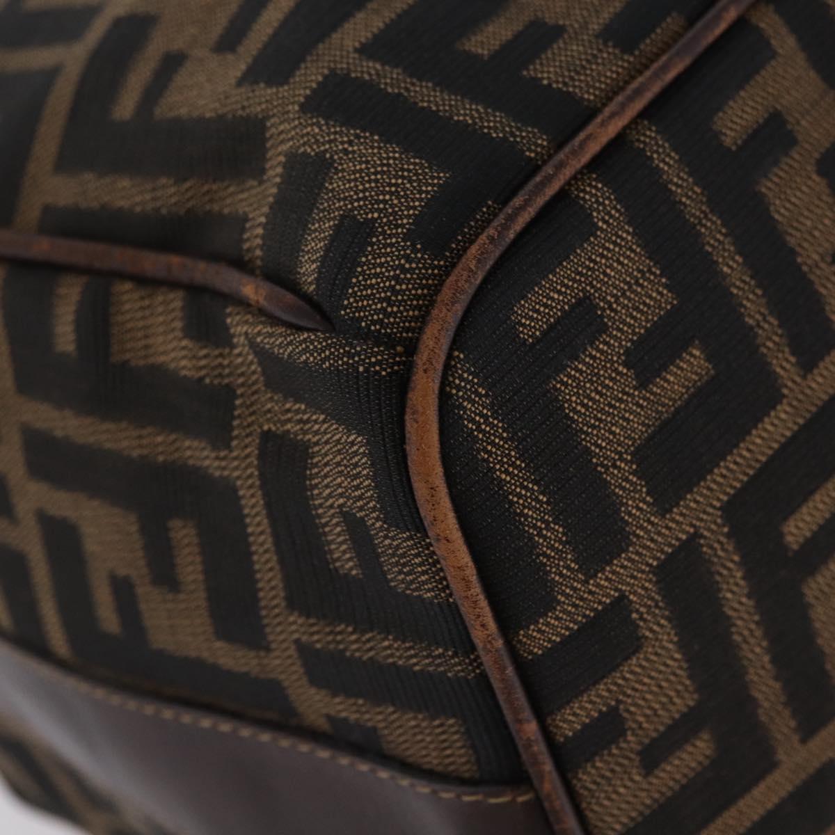 FENDI Zucca Canvas Vanity Hand Bag Brown Gold Tone Auth 209377