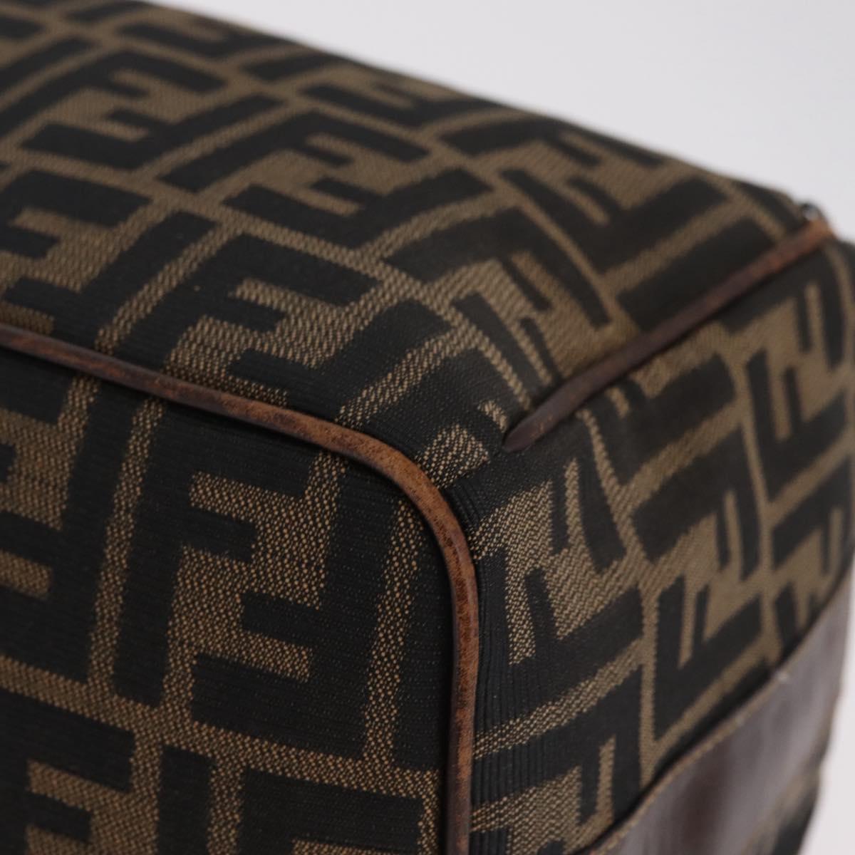 FENDI Zucca Canvas Vanity Hand Bag Brown Gold Tone Auth 209377