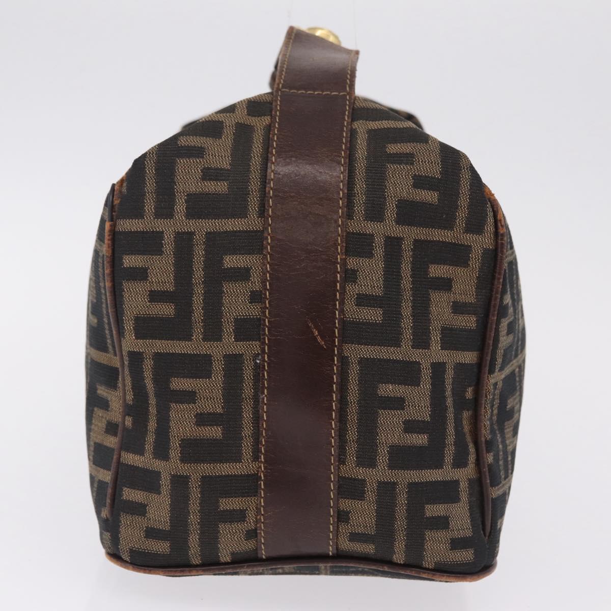 FENDI Zucca Canvas Vanity Hand Bag Brown Gold Tone Auth 209377