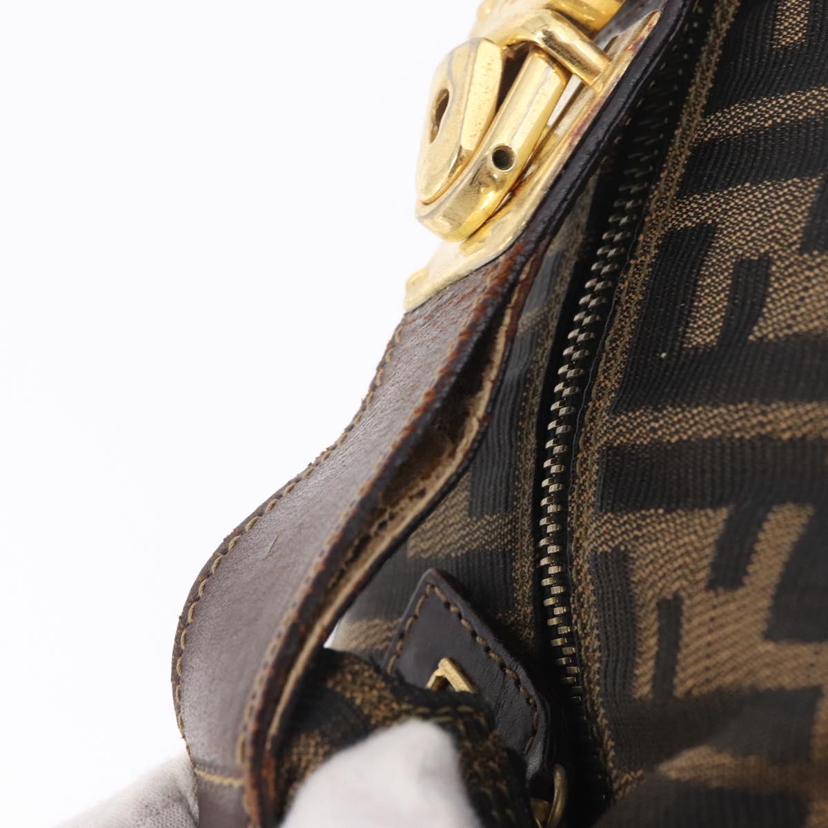 FENDI Zucca Canvas Vanity Hand Bag Brown Gold Tone Auth 209377