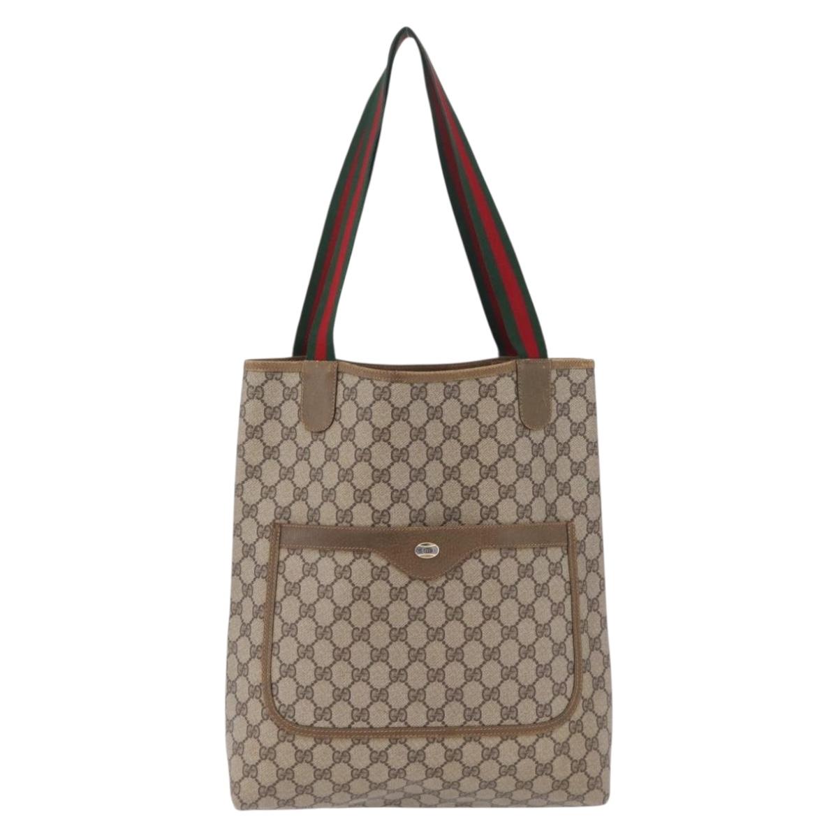 GUCCI GG Supreme Web Sherry Line Tote Bag PVC Beige 39 02 003 Auth 209387