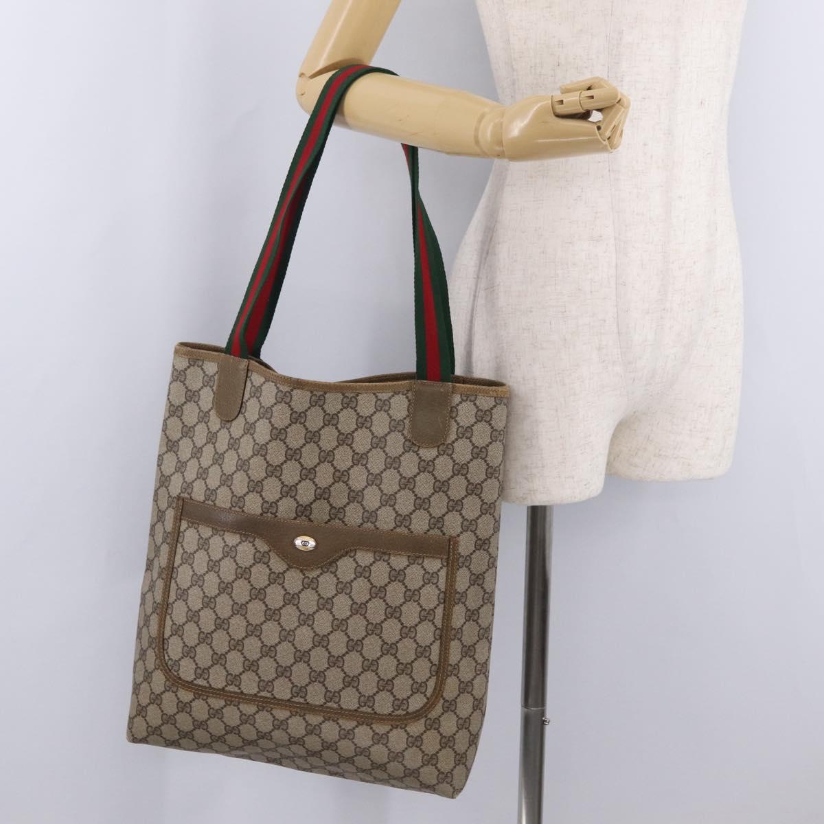GUCCI GG Supreme Web Sherry Line Tote Bag PVC Beige 39 02 003 Auth 209387