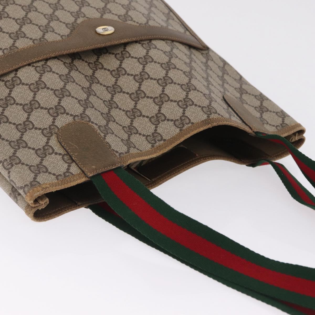 GUCCI GG Supreme Web Sherry Line Tote Bag PVC Beige 39 02 003 Auth 209387
