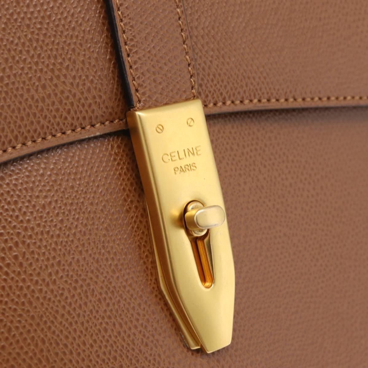 CELINE Hand Bag Leather 2way Brown Gold Auth 209392V