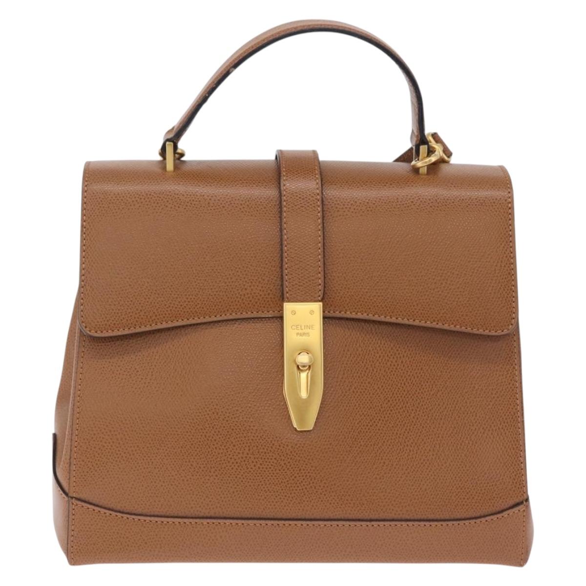 CELINE Hand Bag Leather 2way Brown Gold Auth 209392V