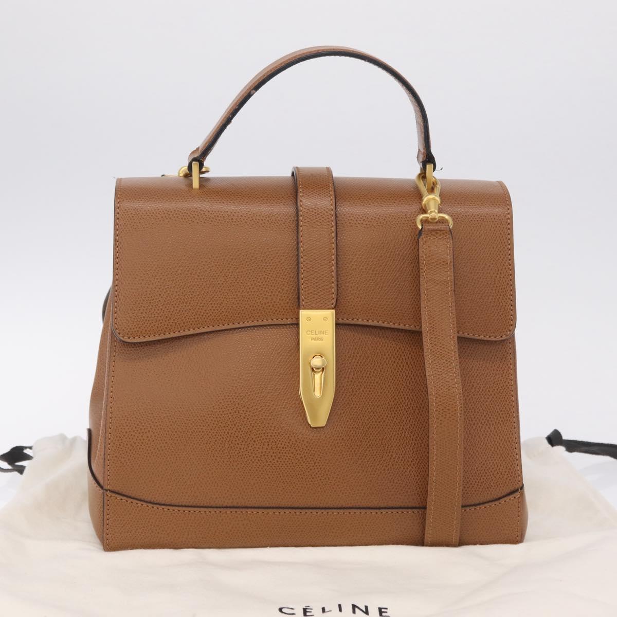 CELINE Hand Bag Leather 2way Brown Gold Auth 209392V