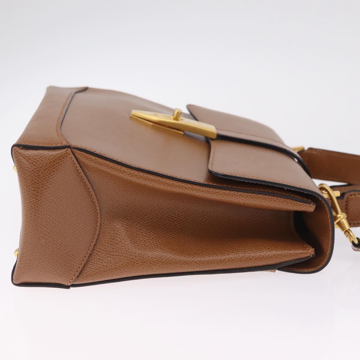 CELINE Hand Bag Leather 2way Brown Gold Auth 209392V