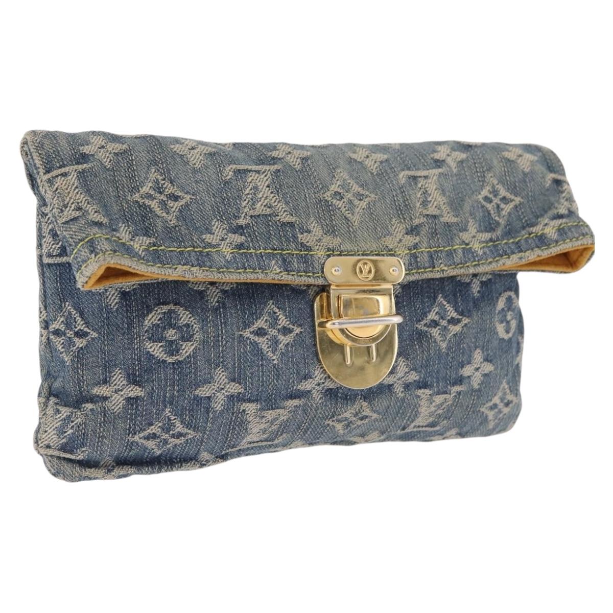 LOUIS VUITTON Monogram Denim Pochette Plat Clutch Bag Blue M95007 Auth 209396A