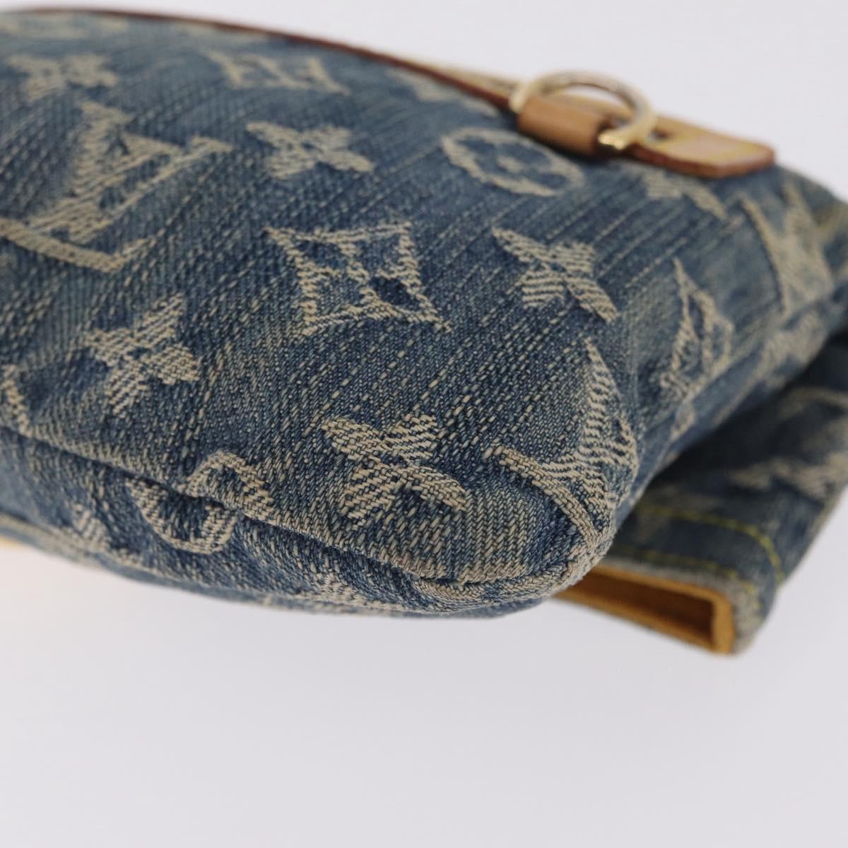 LOUIS VUITTON Monogram Denim Pochette Plat Clutch Bag Blue M95007 Auth 209396A