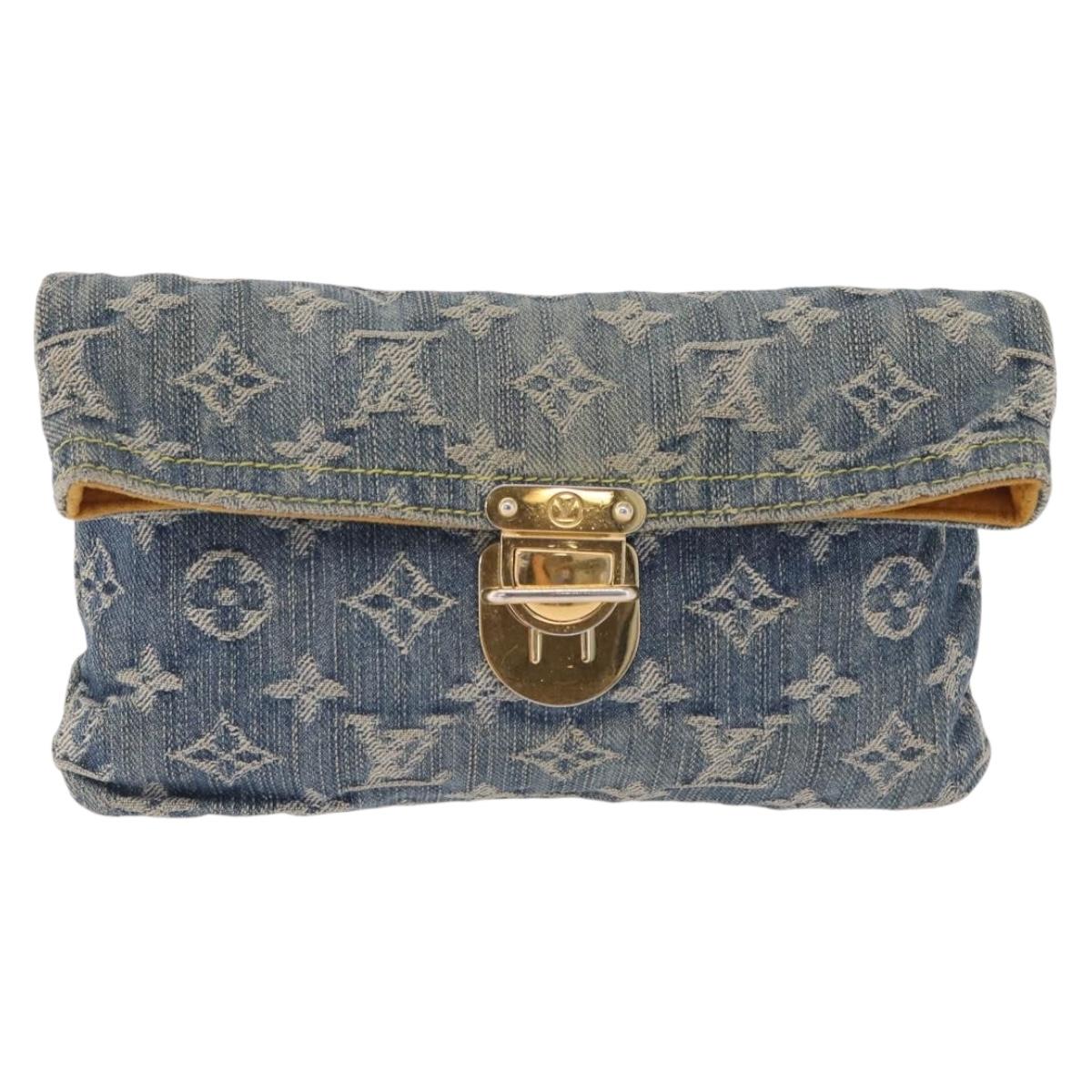 LOUIS VUITTON Monogram Denim Pochette Plat Clutch Bag Blue M95007 Auth 209396A