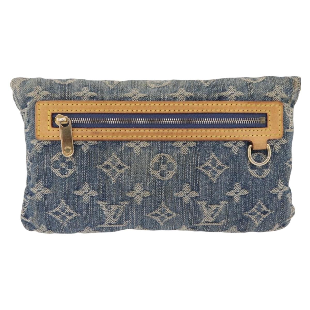 LOUIS VUITTON Monogram Denim Pochette Plat Clutch Bag Blue M95007 Auth 209396A