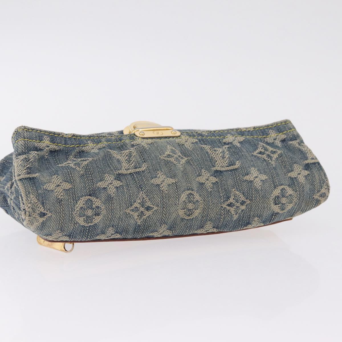 LOUIS VUITTON Monogram Denim Pochette Plat Clutch Bag Blue M95007 Auth 209396A