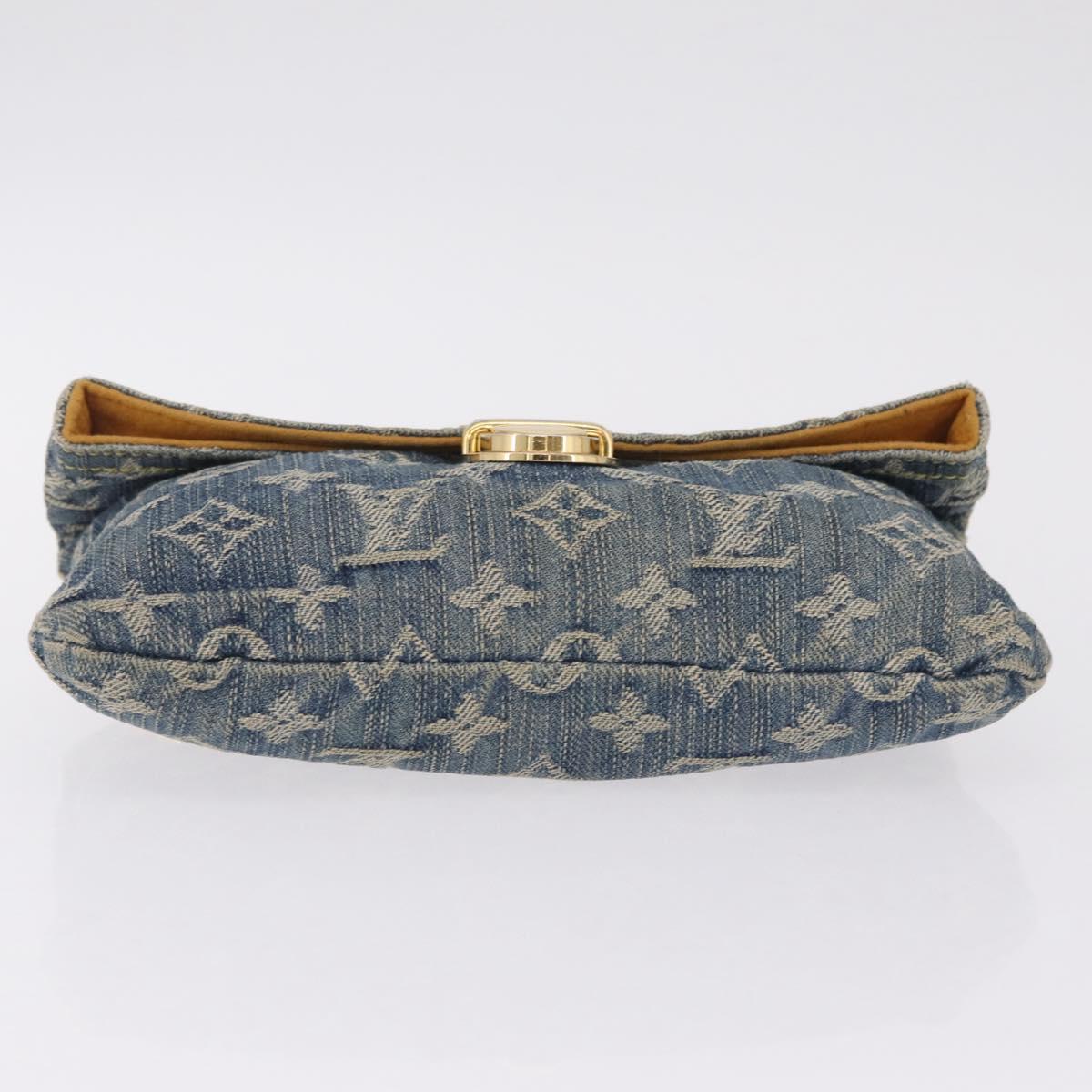 LOUIS VUITTON Monogram Denim Pochette Plat Clutch Bag Blue M95007 Auth 209396A