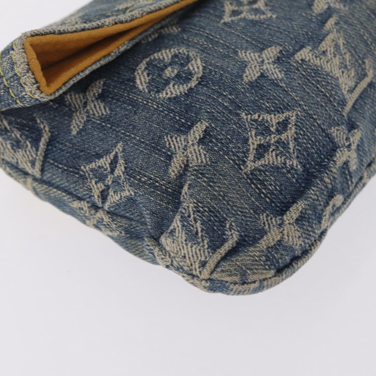 LOUIS VUITTON Monogram Denim Pochette Plat Clutch Bag Blue M95007 Auth 209396A