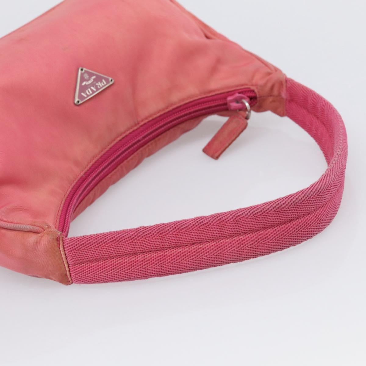 PRADA Hand Bag Nylon Pink Silver Auth 209399