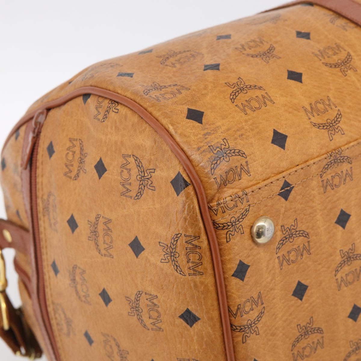 MCM Vicetos Boston Bag PVC Leather 2way Brown Gold Tone Auth 209402