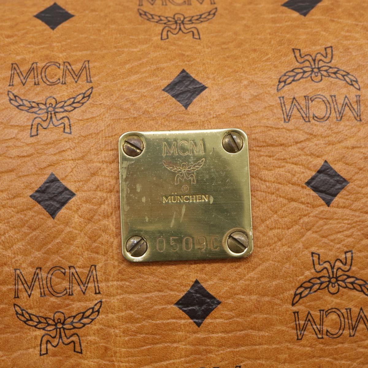 MCM Vicetos Boston Bag PVC Leather 2way Brown Gold Tone Auth 209402