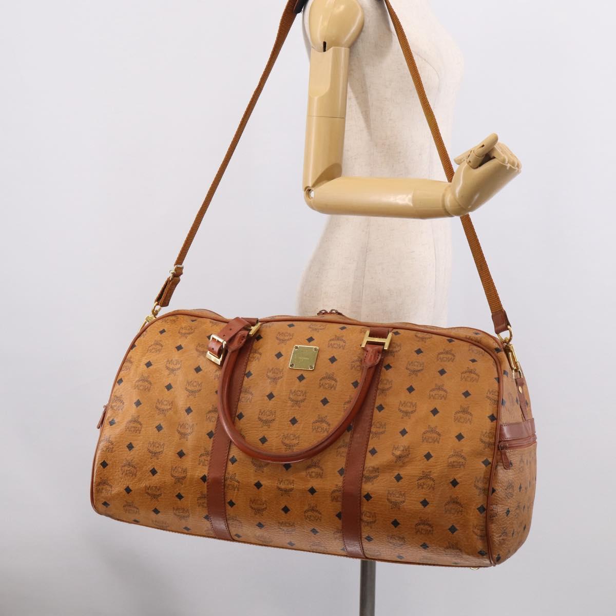 MCM Vicetos Boston Bag PVC Leather 2way Brown Gold Tone Auth 209402