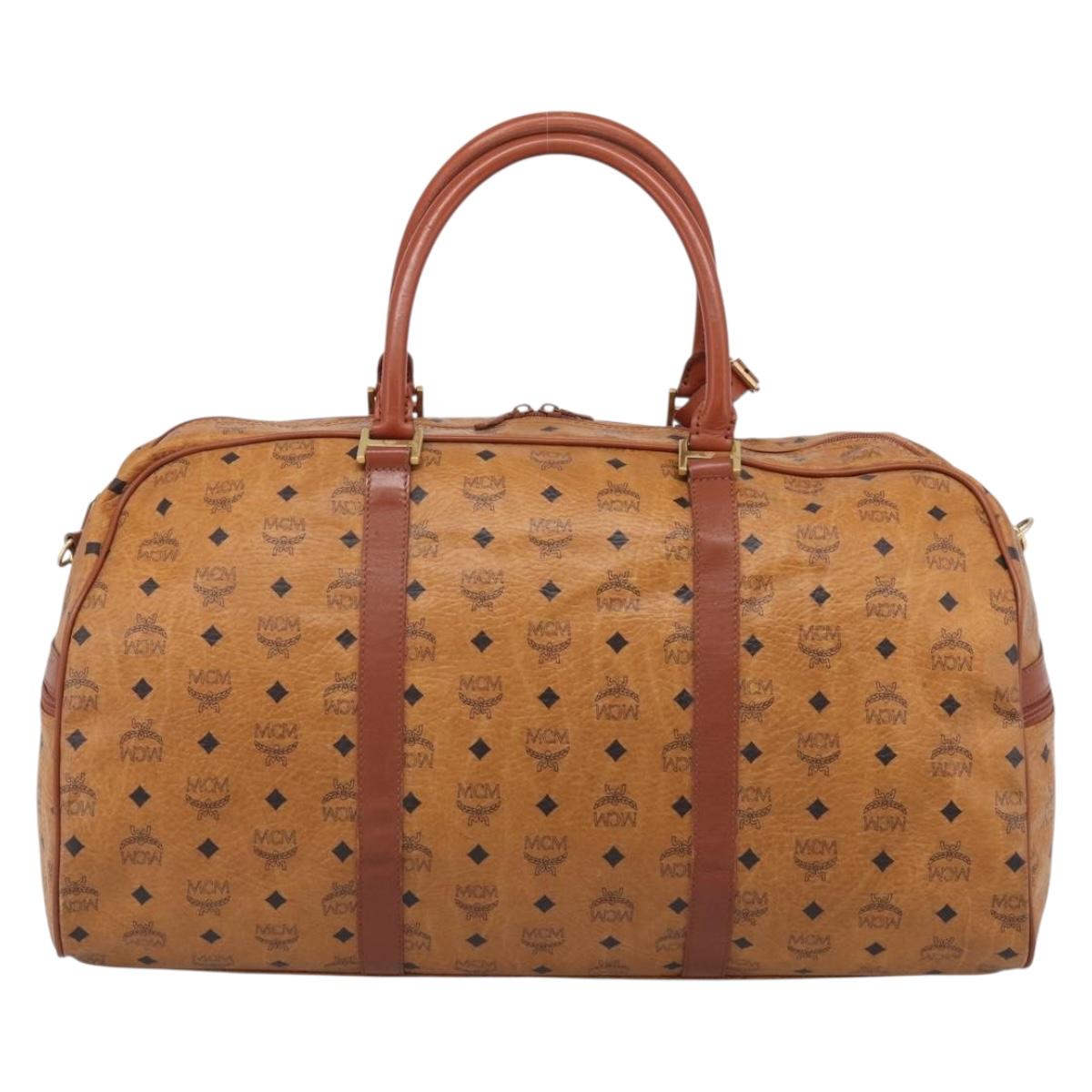 MCM Vicetos Boston Bag PVC Leather 2way Brown Gold Tone Auth 209402