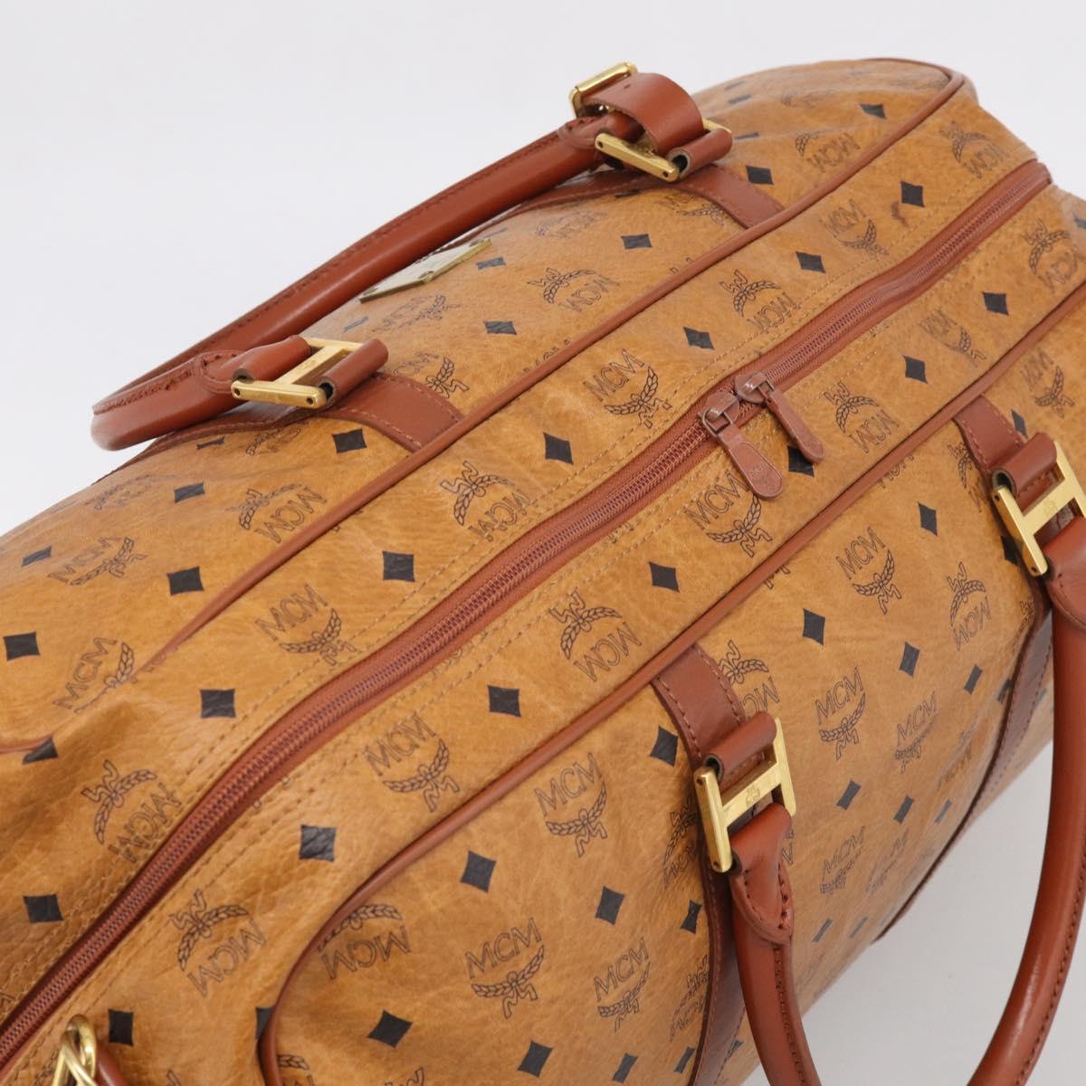 MCM Vicetos Boston Bag PVC Leather 2way Brown Gold Tone Auth 209402