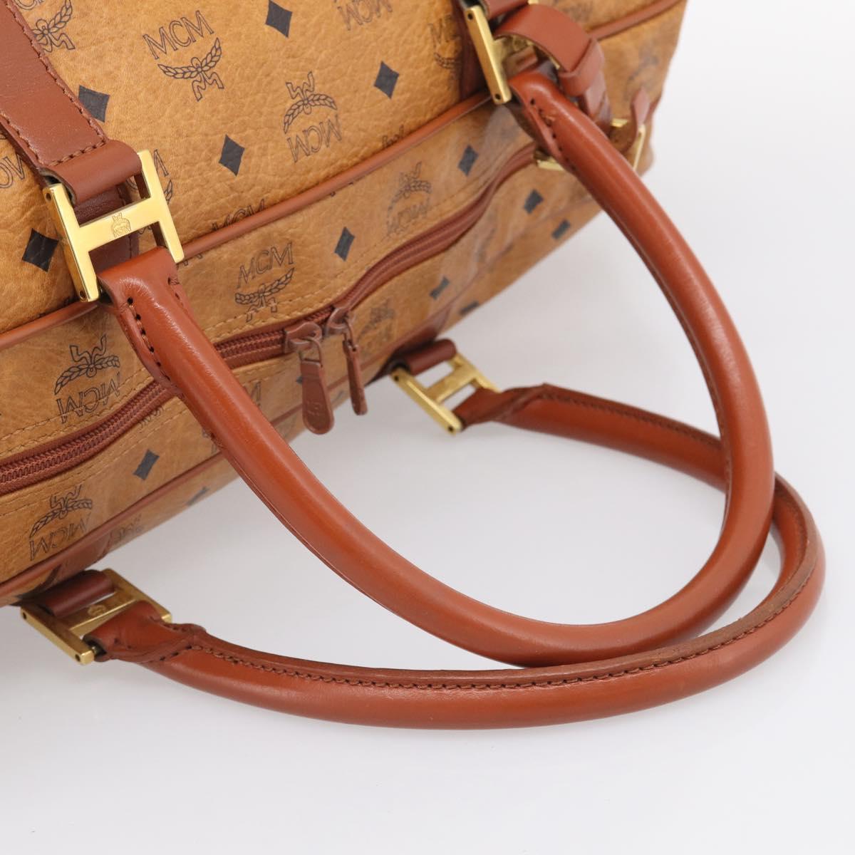 MCM Vicetos Boston Bag PVC Leather 2way Brown Gold Tone Auth 209402