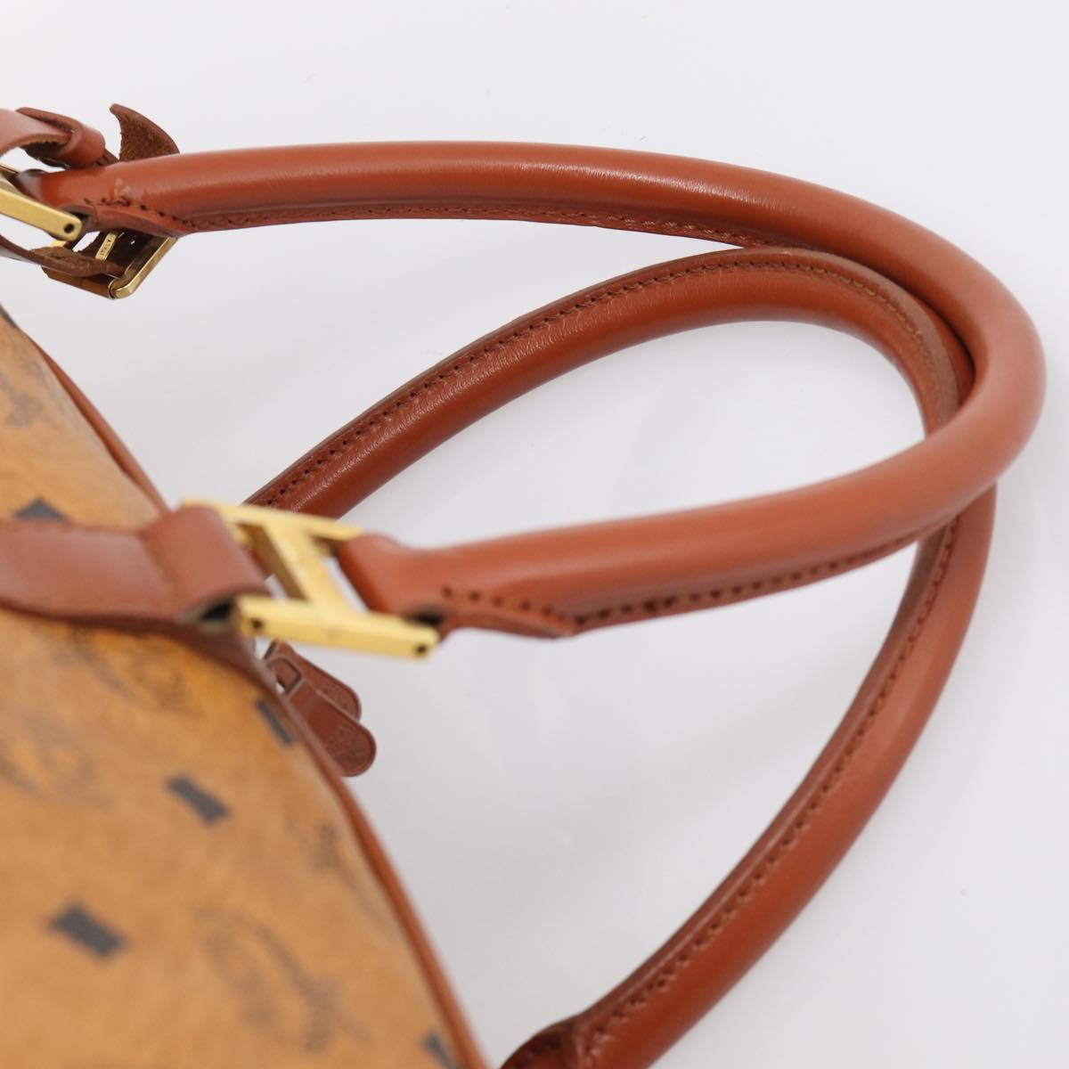 MCM Vicetos Boston Bag PVC Leather 2way Brown Gold Tone Auth 209402