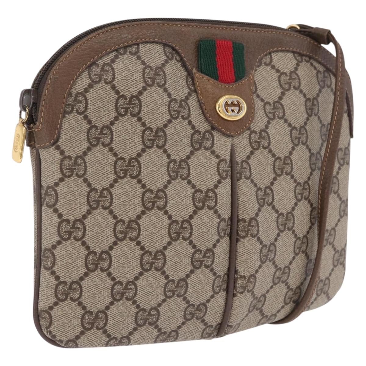 GUCCI GG Supreme Web Sherry Line Shoulder Bag PVC Beige 904 02 047 Auth 209405