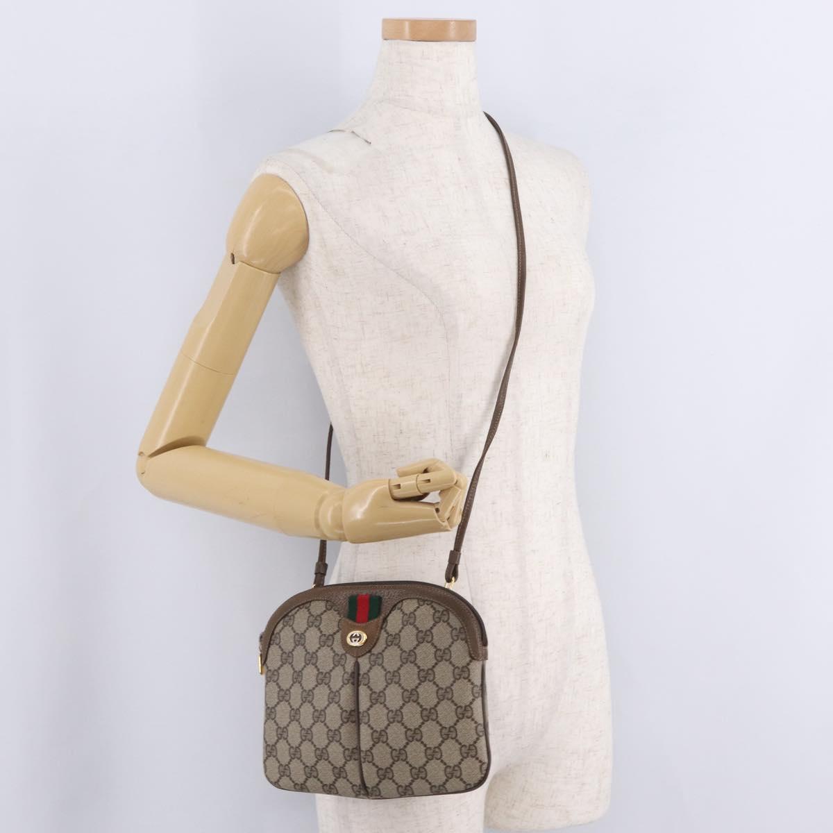 GUCCI GG Supreme Web Sherry Line Shoulder Bag PVC Beige 904 02 047 Auth 209405