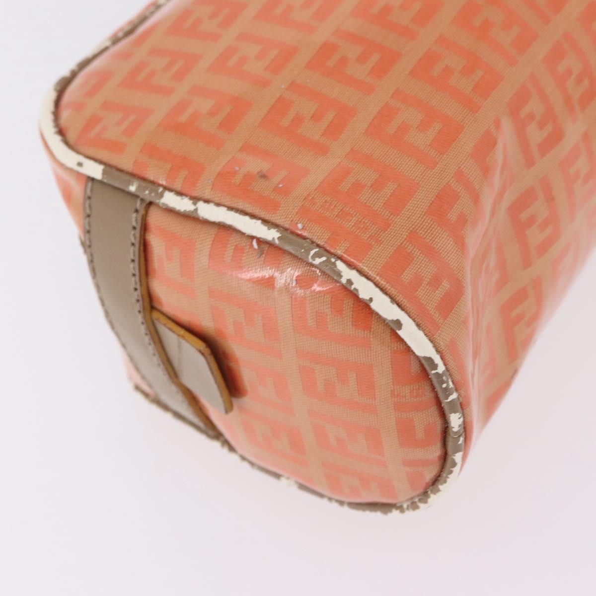 FENDI Zucchino Canvas Hand Bag Coated Canvas Orange Gold Auth 209422