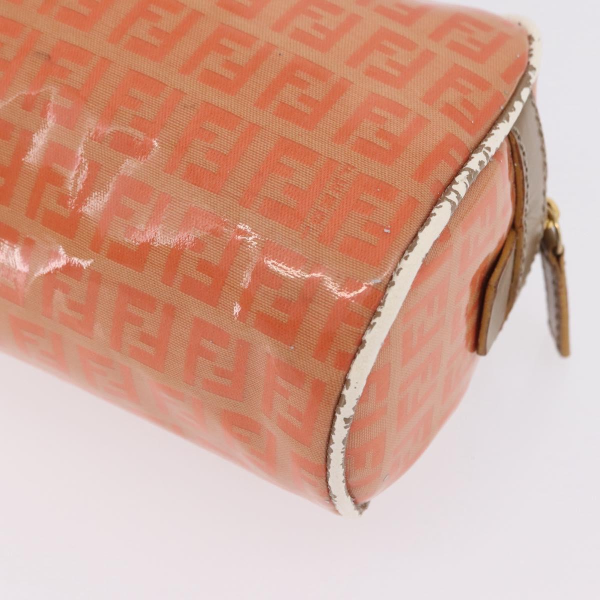 FENDI Zucchino Canvas Hand Bag Coated Canvas Orange Gold Auth 209422