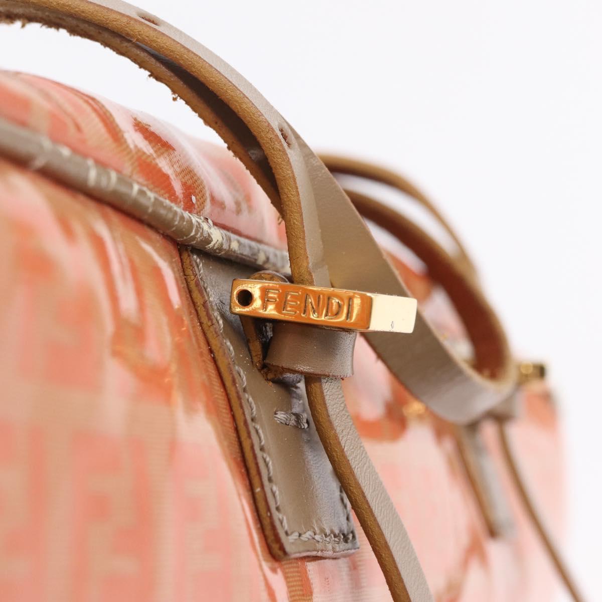 FENDI Zucchino Canvas Hand Bag Coated Canvas Orange Gold Auth 209422