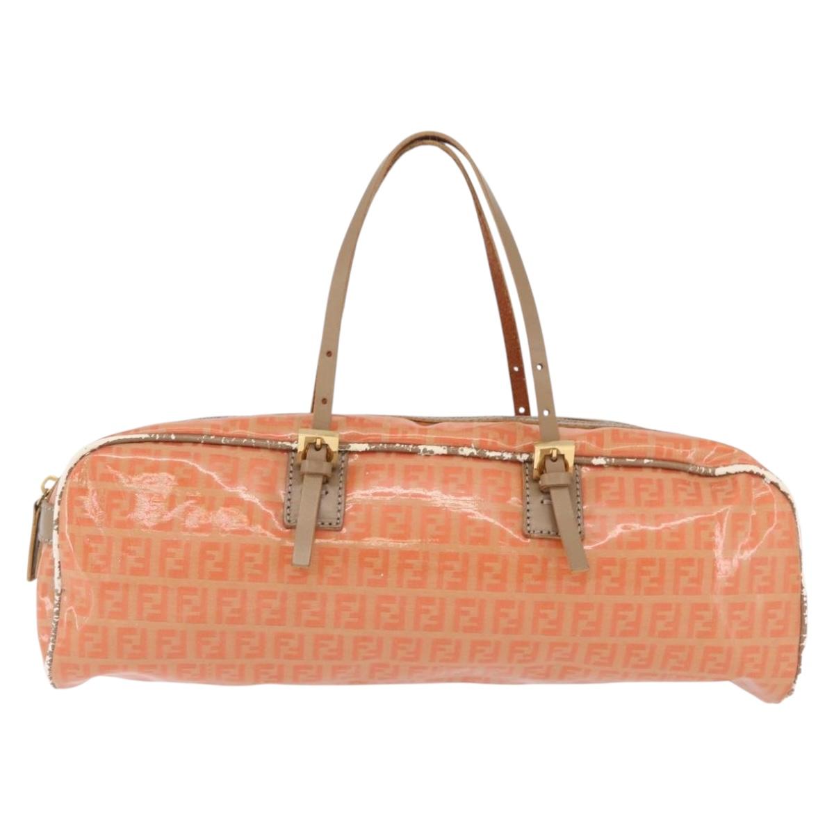 FENDI Zucchino Canvas Hand Bag Coated Canvas Orange Gold Auth 209422