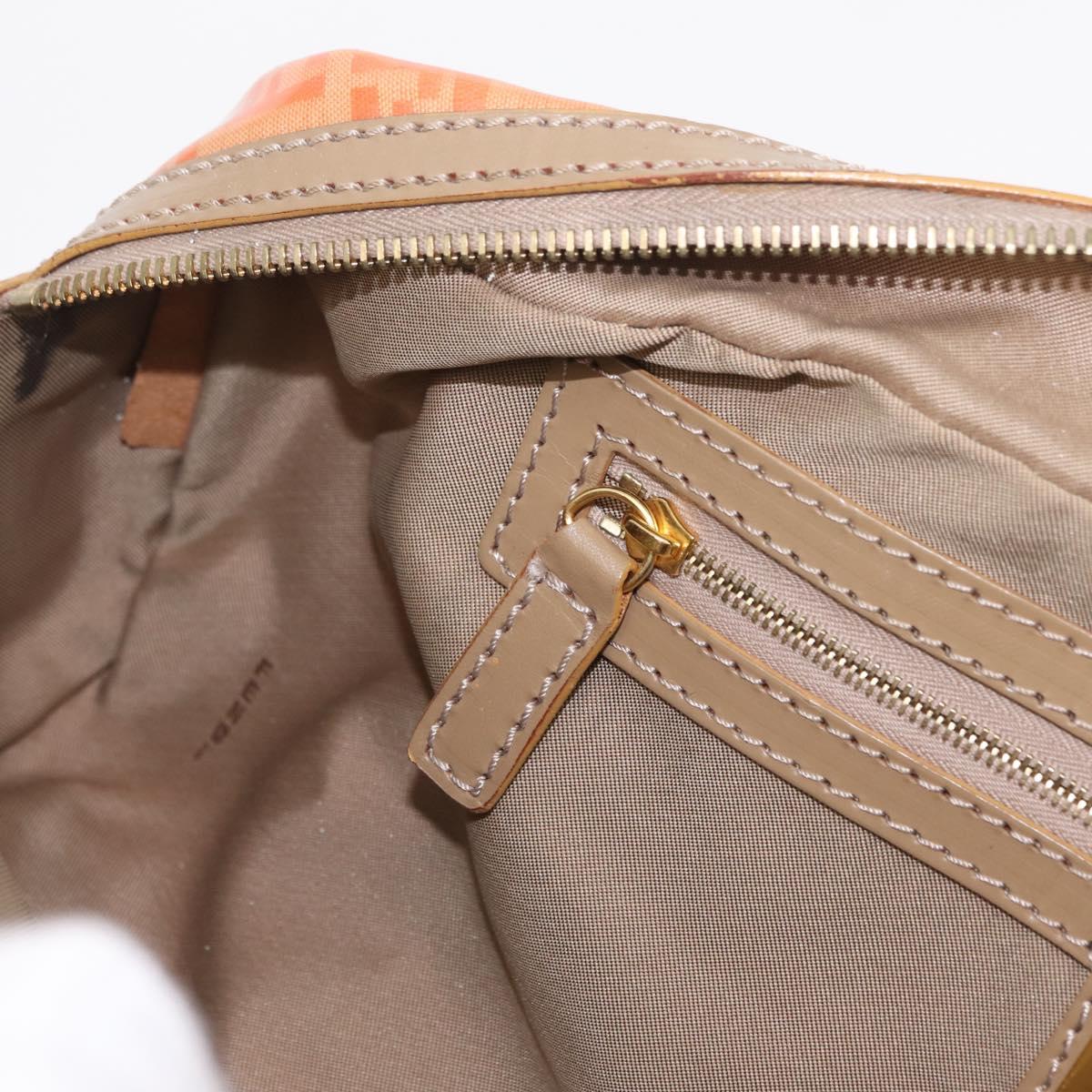 FENDI Zucchino Canvas Hand Bag Coated Canvas Orange Gold Auth 209422