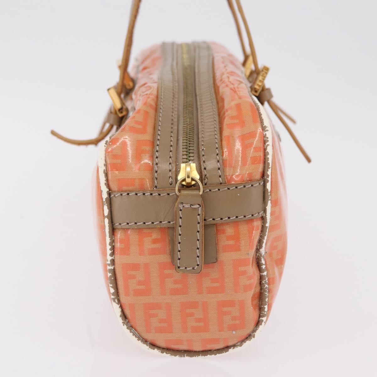 FENDI Zucchino Canvas Hand Bag Coated Canvas Orange Gold Auth 209422