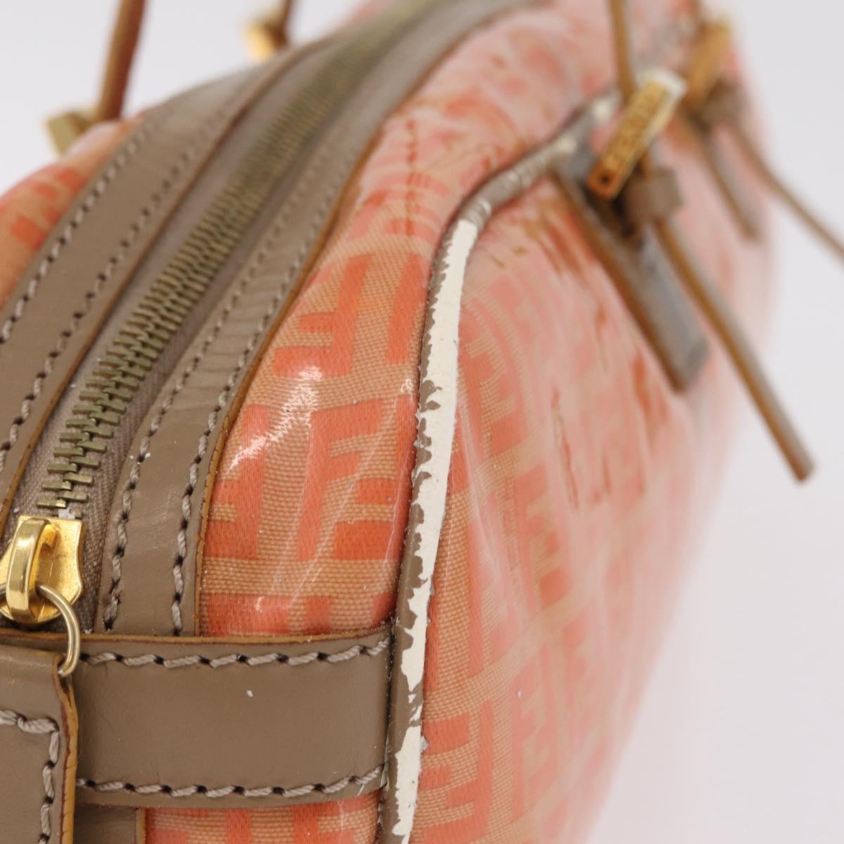 FENDI Zucchino Canvas Hand Bag Coated Canvas Orange Gold Auth 209422