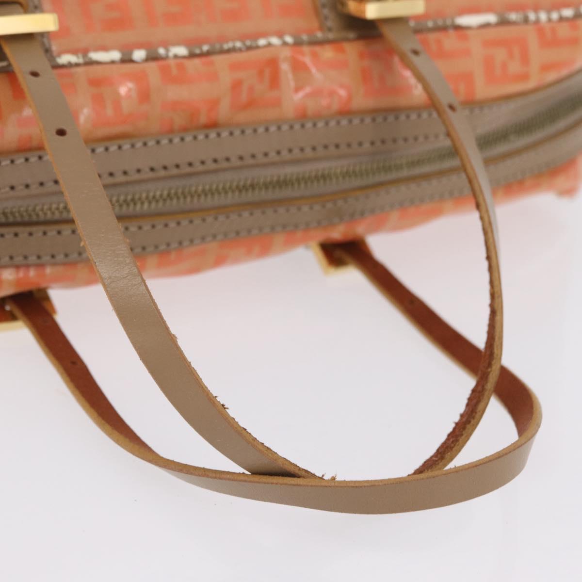 FENDI Zucchino Canvas Hand Bag Coated Canvas Orange Gold Auth 209422